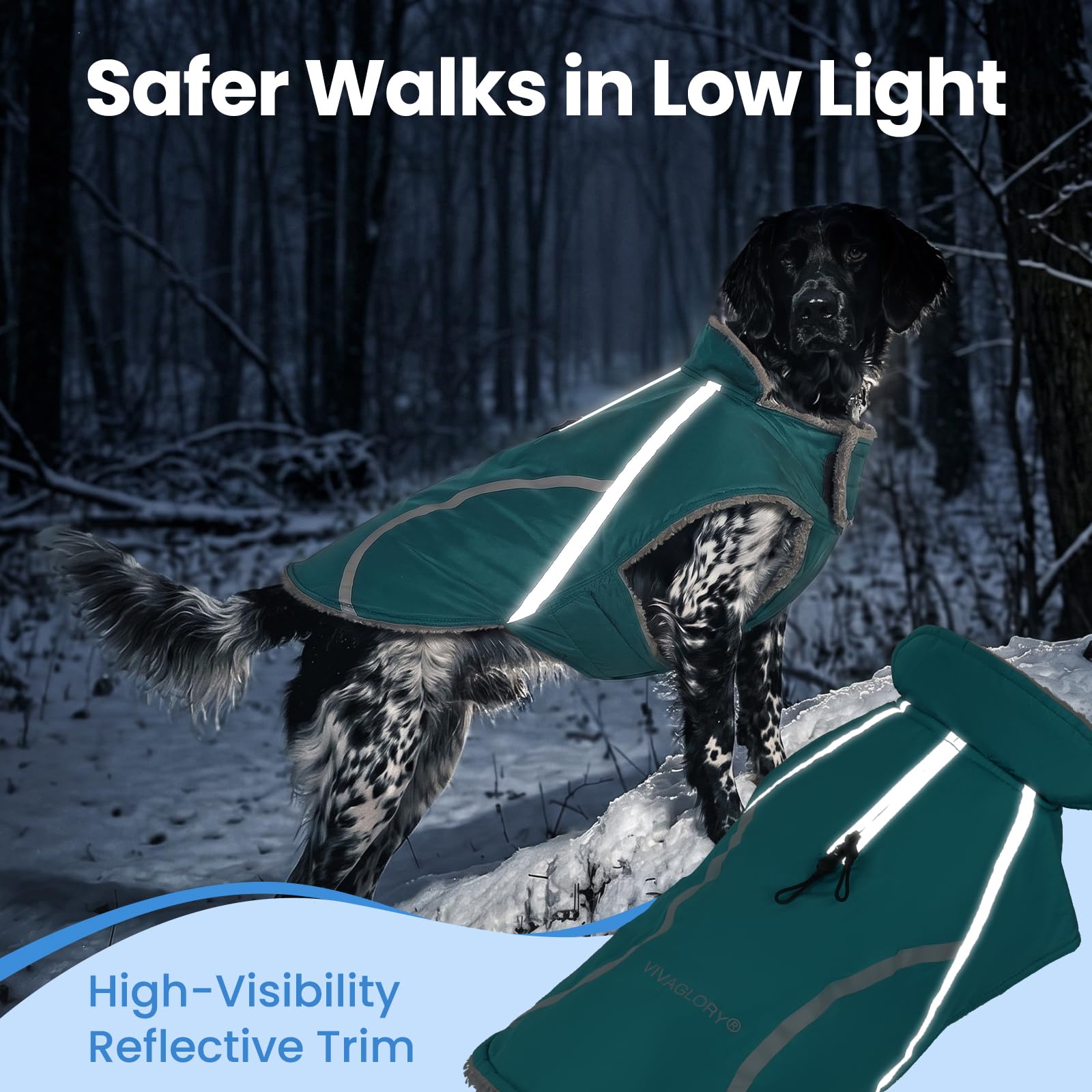 VIVAGLORY Abrigo Cálido para Perro, Abrigos para Perros en Clima Frío con Detalles Reflectantes, Chaqueta de Invierno a Prueba de Nieve y Viento, Turquesa, M