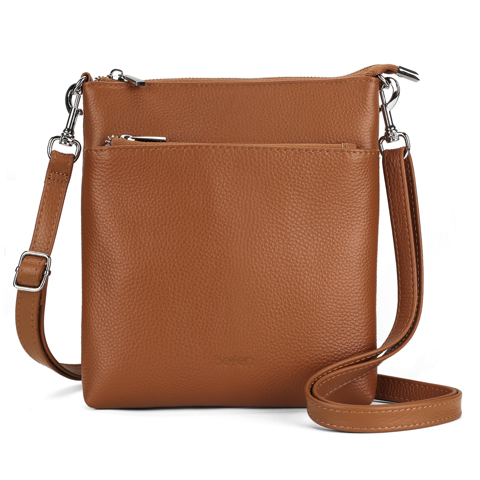 befen Echtleder Umhängetasche Damen Mittelgroß, Handtasche Damen Leder mit Handyfach, Klein Crossbody Bag Handytasche zum Umhängen mit Verstellbar Abnehmbar Schultergurt