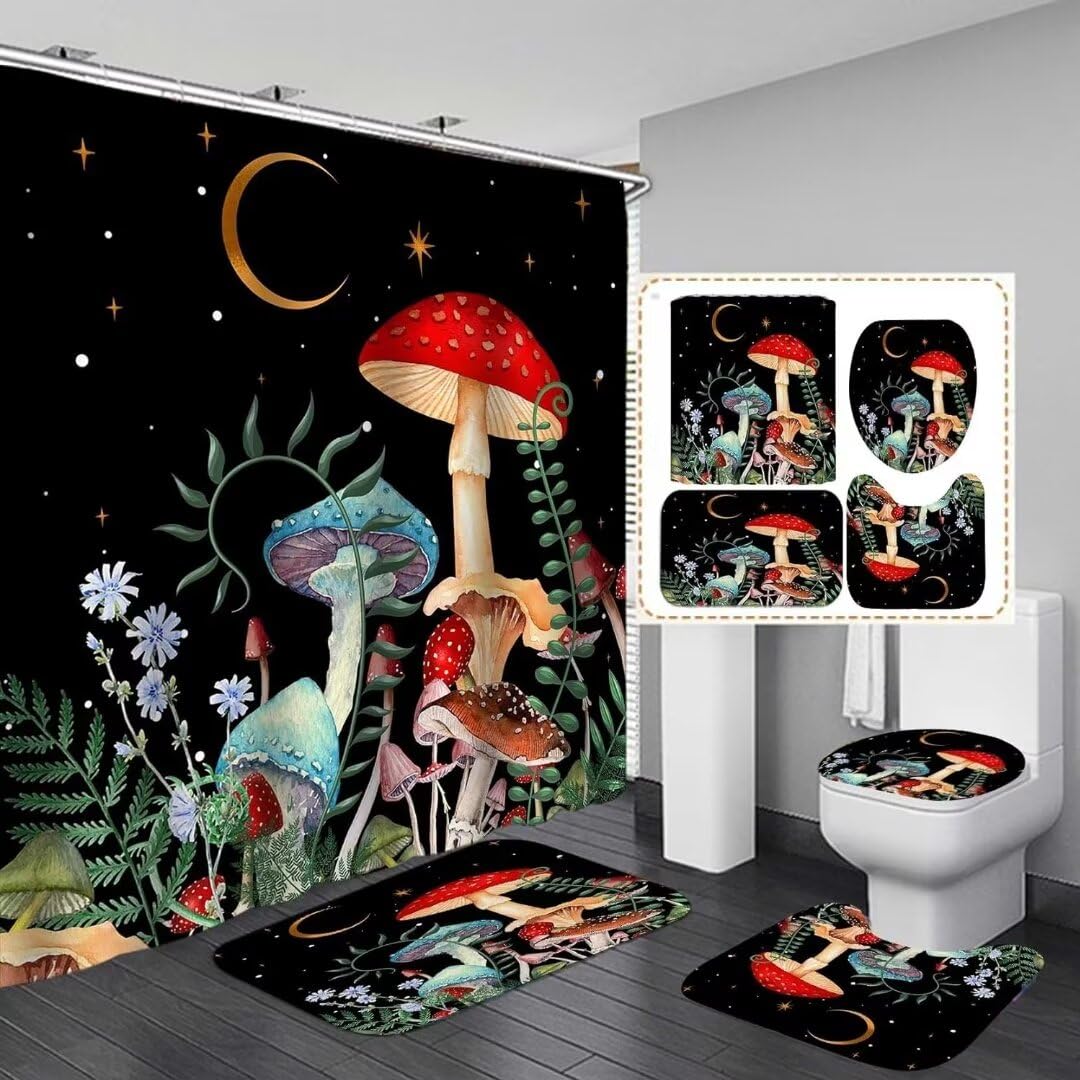 Rideau De Douche Champignon Coloré Avec Design Floral - Décoration De Salle De Bain