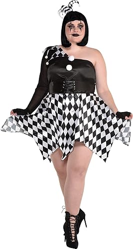 Amscan Disfraz de bufón travieso de Halloween para mujer, incluye diadema, vestido, guantes sin dedos