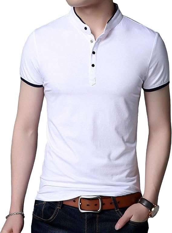 Men's Stand Collar Business Summer T-Shirts Short Sleeve Slim Fit Polo Tees Comfort Casual Solid Outdoor T-Shirt