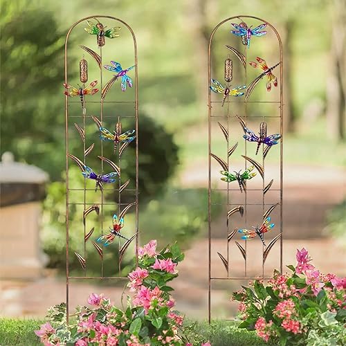 Miniatura 6 de SUNNYPARK Juego de 2 enrejados de metal de libélula para plantas trepadoras, verduras decorativas, flores, enrejado de vid para patio al aire libre,