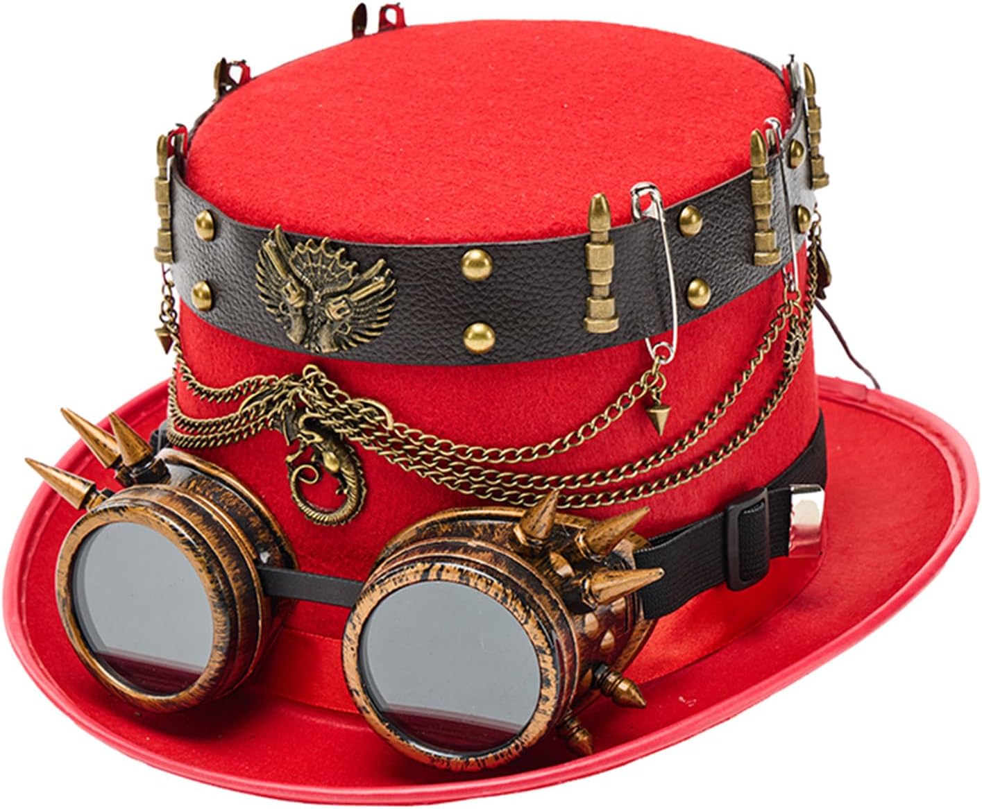 Industrial Age Fedoras Metal Chain Hat for Coser Dark Goggles for Costume Parties Halloween Event Photo Props Industrial Age
