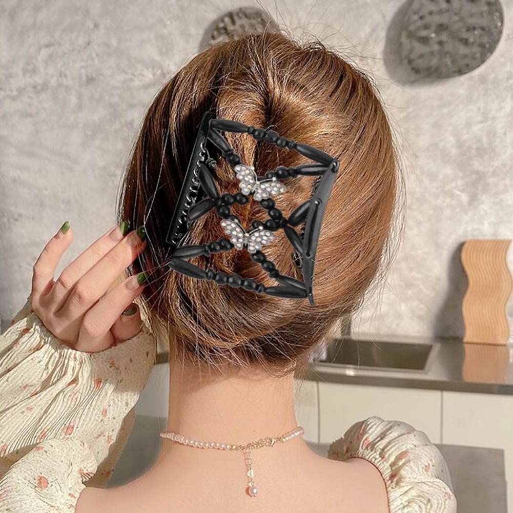 4Pcs Magic Hair Combs, Stretch Beaded Hair Combs Stretchy Double Hair Side Combs Clips Bun Maker Headwear for Women Girls DIY Hair Styling Accessories(Butterfly Dragonfly) image 5