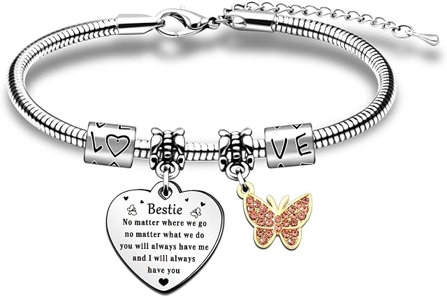 QMVMV Bestie Bracelets Gifts Best Friend Gift for Her Sister Women Girl Birthday Christmas Friendship Heart Bracelets Present