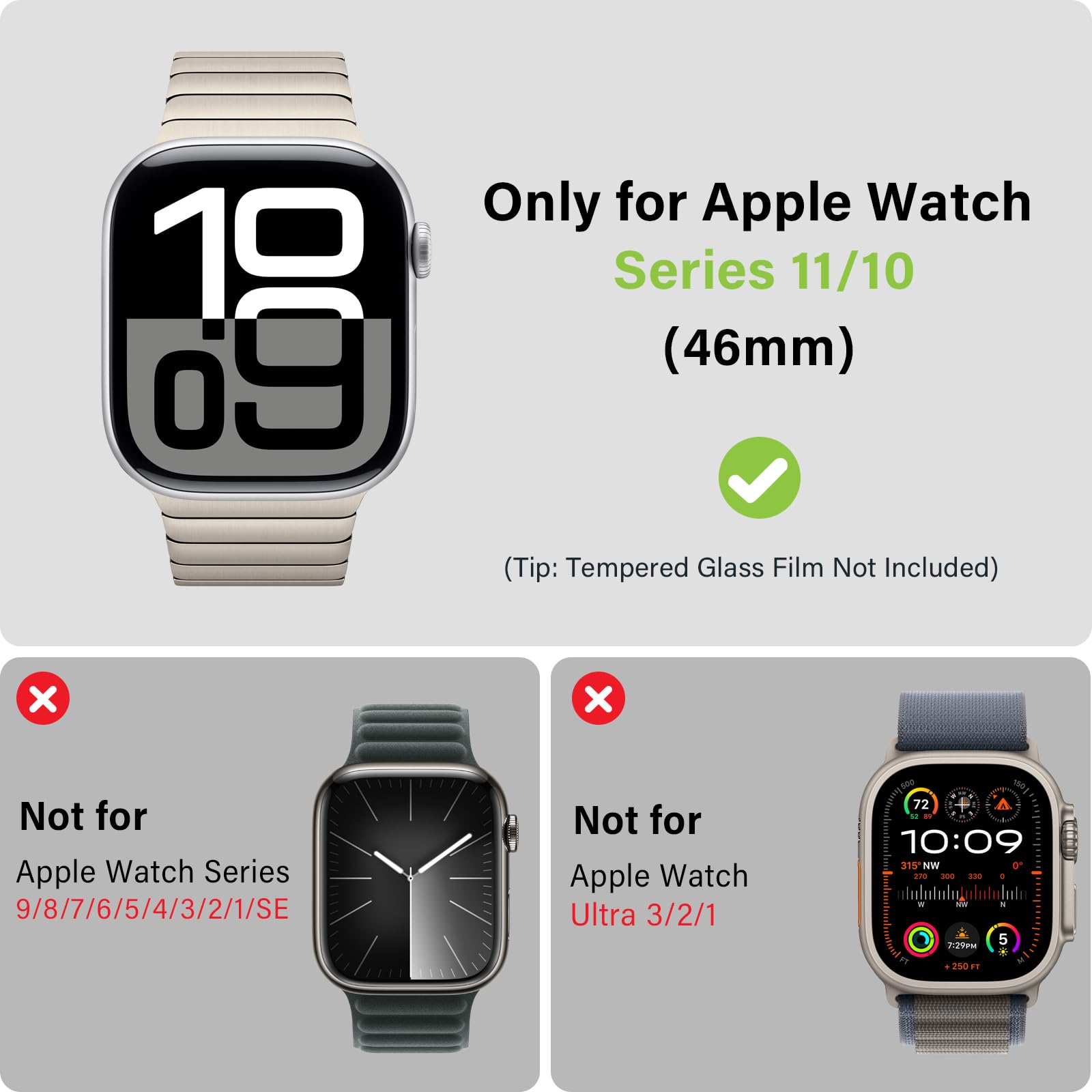 Bisikor Metalowe etui 2 w 1, kompatybilne z Apple Watch serii 11/10 46 mm, wytrzymałe, odporne na wstrząsy metalowe etui z tylną obudową do iWatch 46 mm (tytanowe)