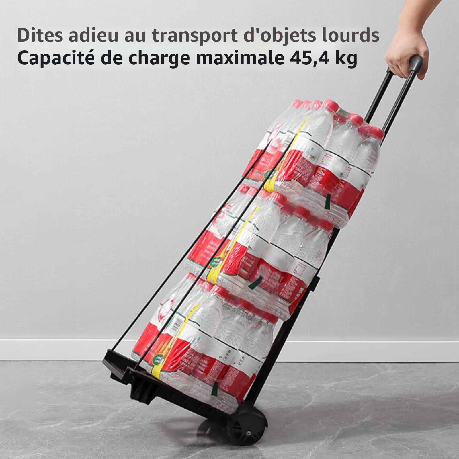 Diable pliable, chariot à dos, chariot à bagages robuste avec 2 cordes élastiques pour bagages, sac à dos, voyage, déménagement, shopping, bureau