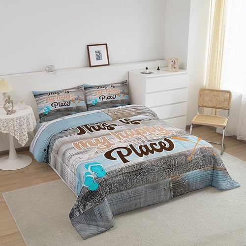 Miniatura 3 de Erosebridal Lake House - Juego de edredón de tamaño King para niños, niñas y adultos, edredón rústico de madera de granja, con remos, 1 funda de