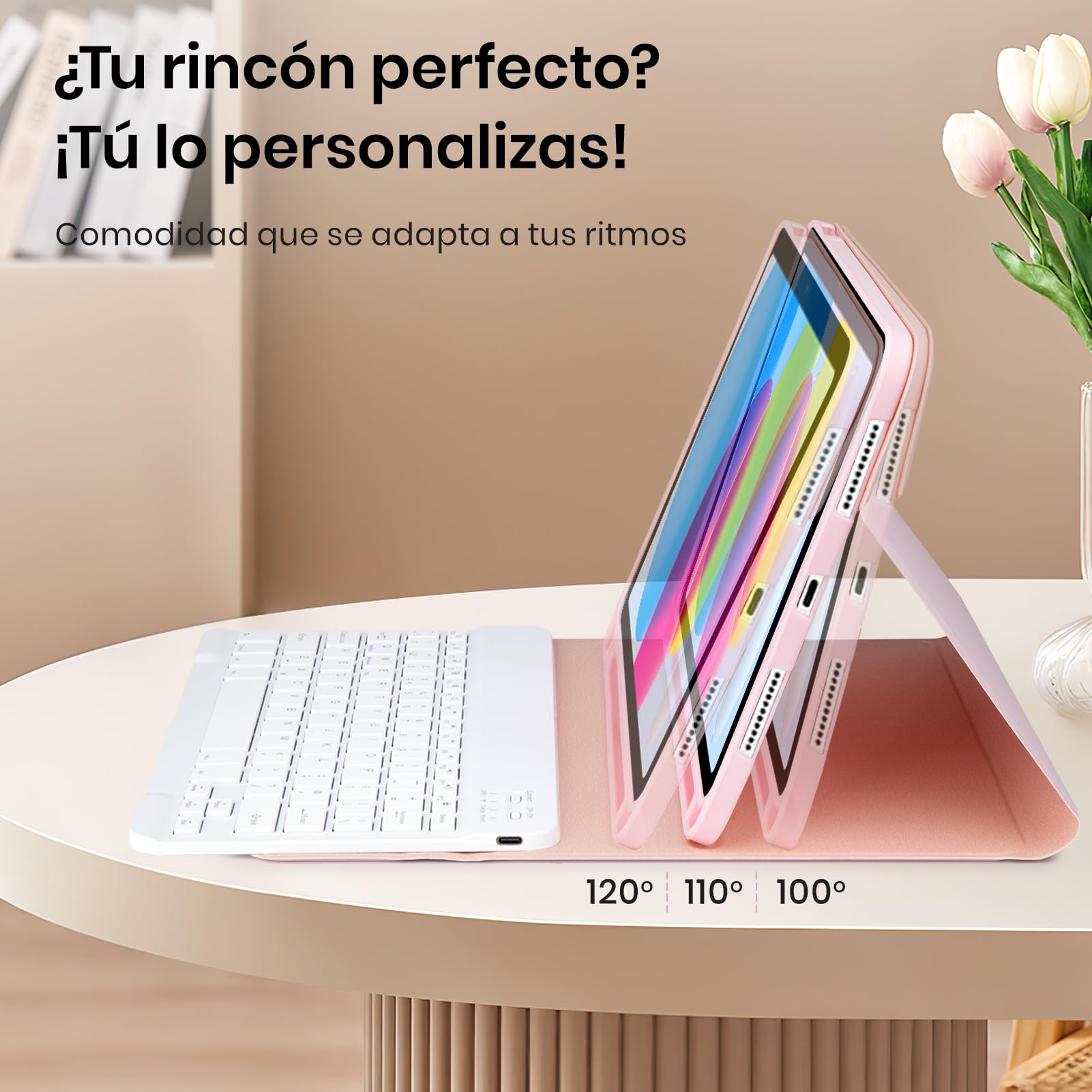 Funda Teclado para iPad 11.ª Gen (A16) / 10.ª Generación (11/10.9 Pulgadas) 2025/2022, Soporte para Lápiz y Teclado Recargable, [Español] Magnético Desmontable Bluetooth Teclado (Rosa)