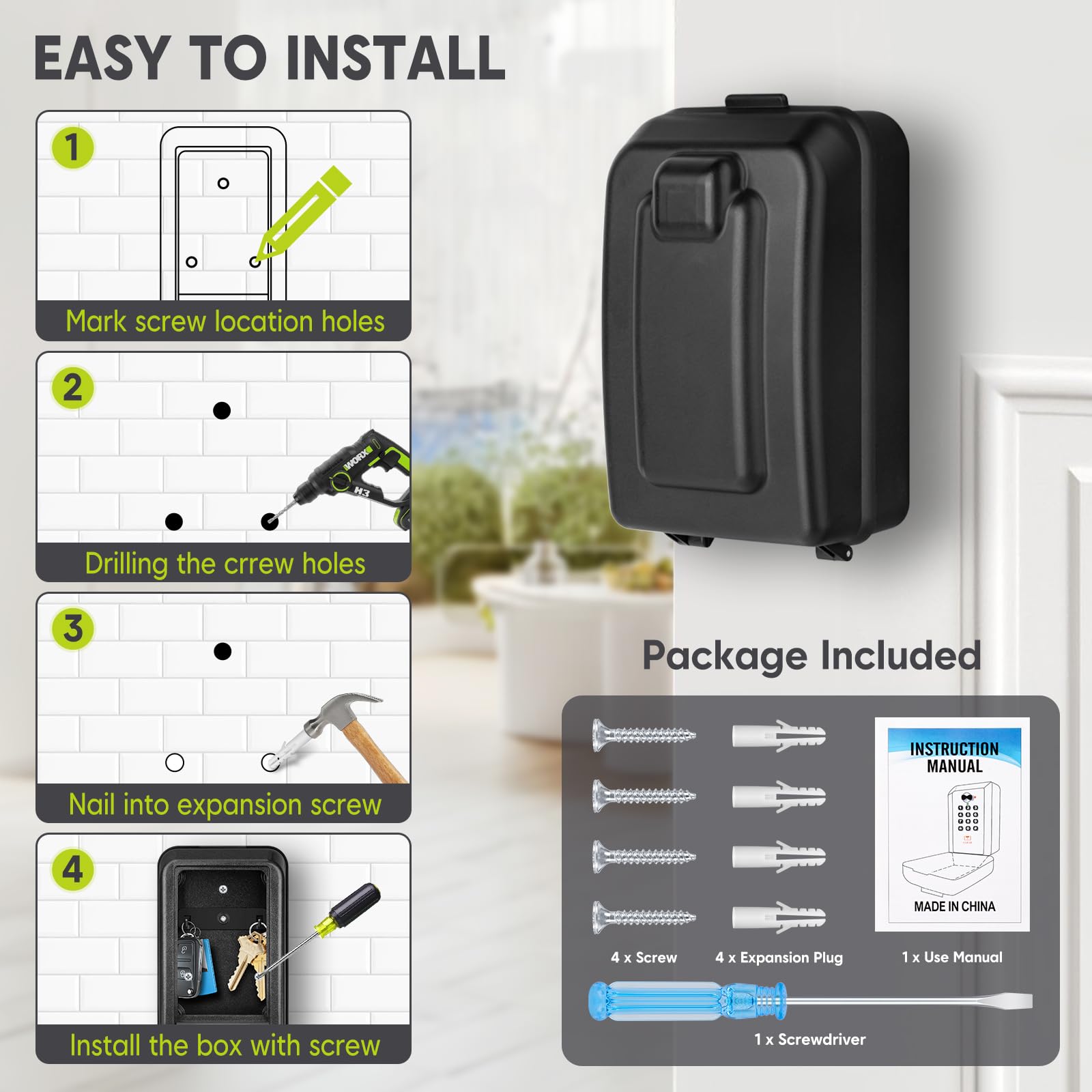 Caja Seguridad Llaves Grande Cajetin Llaves Con Codigo 12 Dígitos Caja De Seguridad Para Llaves Exterior Impermeable Guarda Llaves Pared Para Escuela Garaje Oficina,Grigio