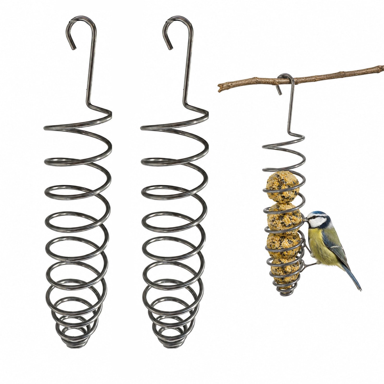 2PCS Spiral Bird Feeder Parrot Fruit Holder Vegetable Skewer Stainless Steel Foraging Tool With Hanging Hook For Indoor Cages Outdoor Aviaries Backyard Wildlife Pet Feeding Accessories