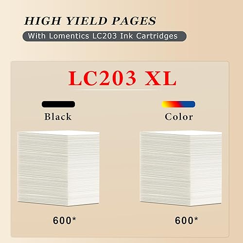 Miniatura 3 de Cartuchos de tinta LC203 LC201 XL (1 negro, 1 cian, 1 magenta, 1 amarillo, 4 unidades) Repuesto compatible con Loet para impresora Brother LC203XL