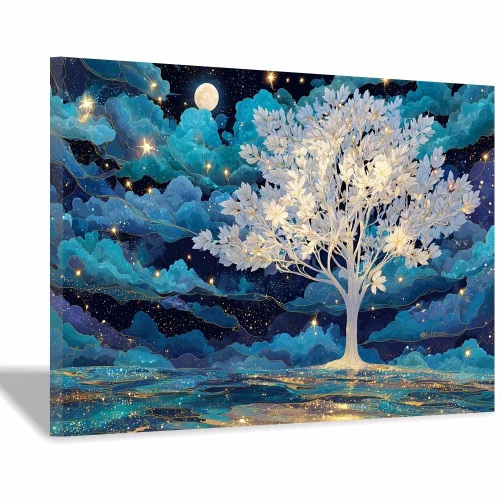 HOQIU Wall Pictures Misty fall tree tree poster, landscape wall art, for Living Room Bedroom Bathroom.(Multicolor)-30x40cm Framed