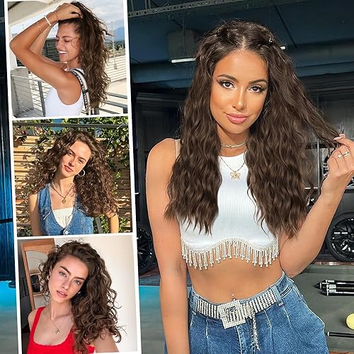 Miniatura 10 de ALXNAN Extensiones de cabello con clip, extensiones de cabello de 16 pulgadas, extensiones de cabello grueso y largo con ondas de sirena,