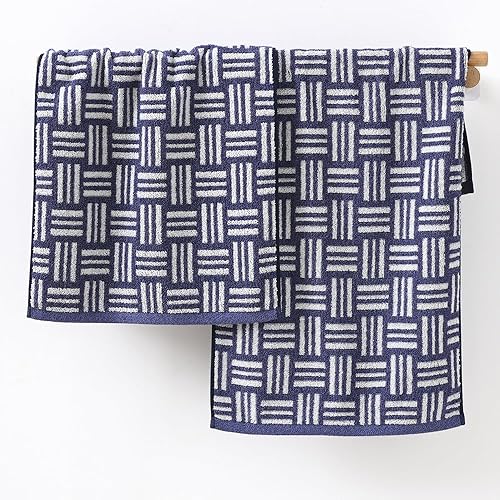 Miniatura 2 de YiLUOMO Juego de 2 toallas de mano azules con patrón de rayas blancas, súper suaves, 100% algodón de rizo ultra absorbentes, de secado rápido, 13 x