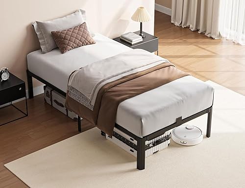Miniatura 7 de Base de cama metálica de 14 pulgadas tamaño individual, bases de cama de plataforma de color negro resistentes tamaño individual con patas de
