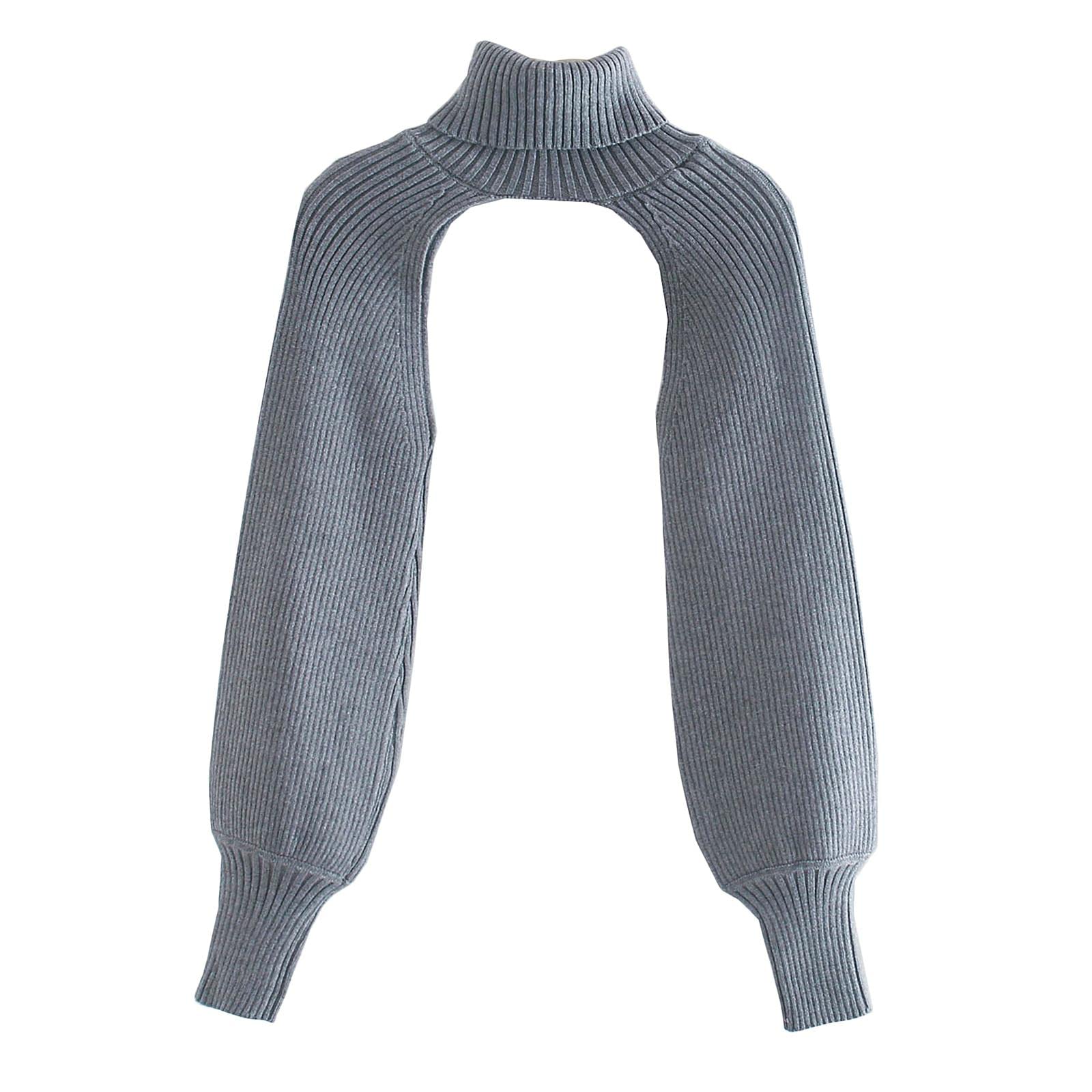 nivaa Turtleneck Sexy Short Sweater Long Sleeve Knitwear Pullover Halter Top Gray-picture-35