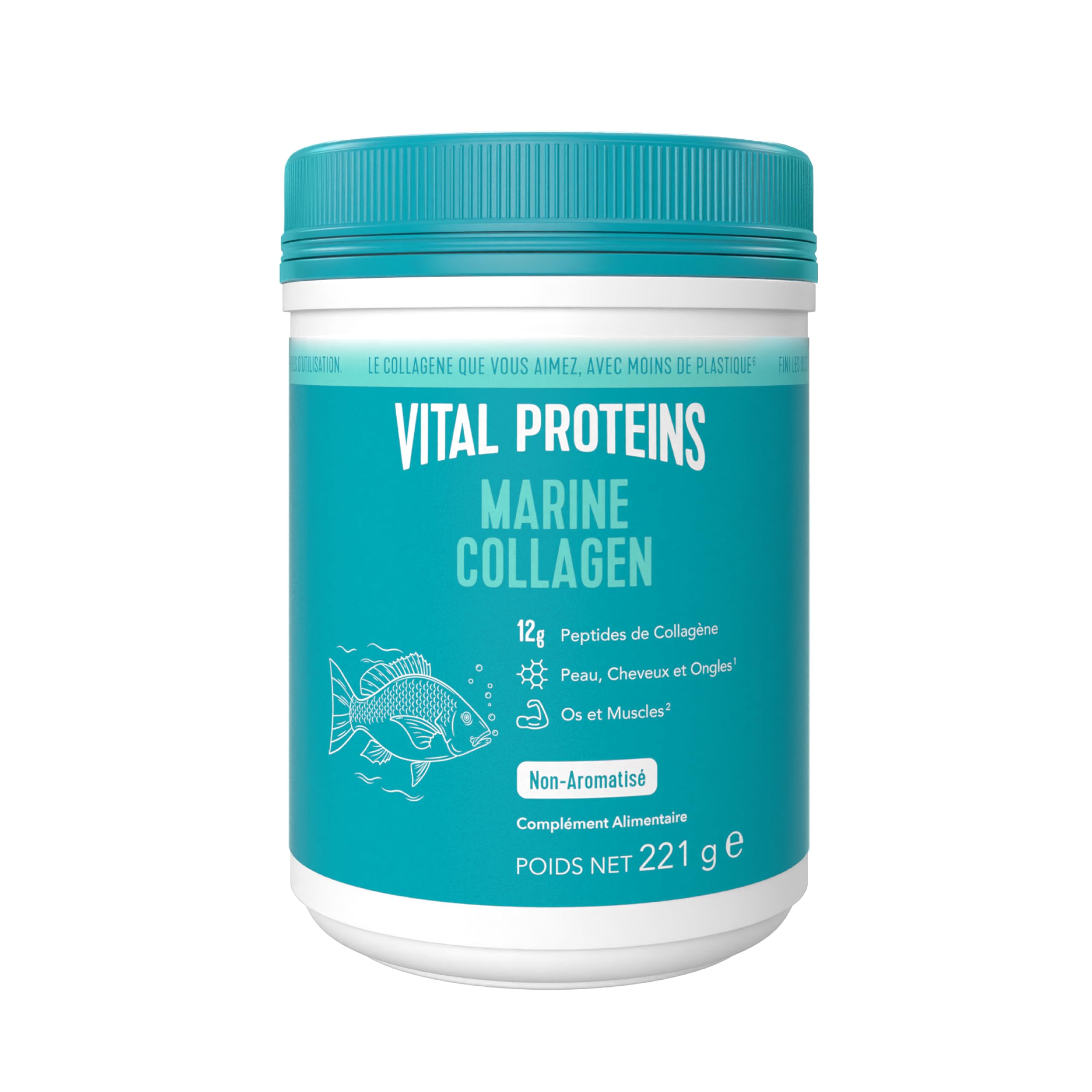 Vital Proteins Marine Collagen, Collagène marin en poudre (Type I), Collagène hydrolysé non aromatisé, Sans gluten, Complément alimentaire, Boîte de 221g