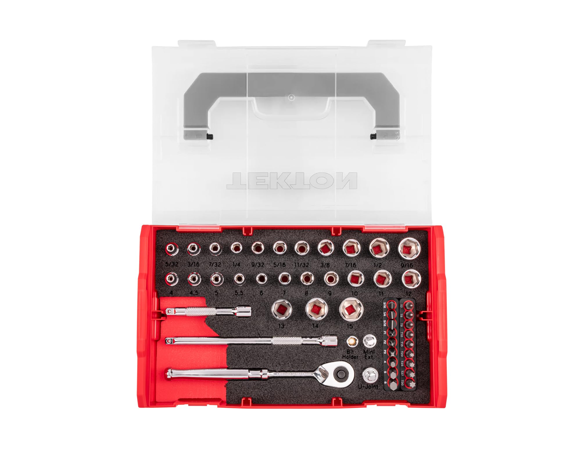 1/4 Inch Drive 6-Point Socket, Bit, and Ratchet Set with Mini Stacking Tool Box (49-Piece…