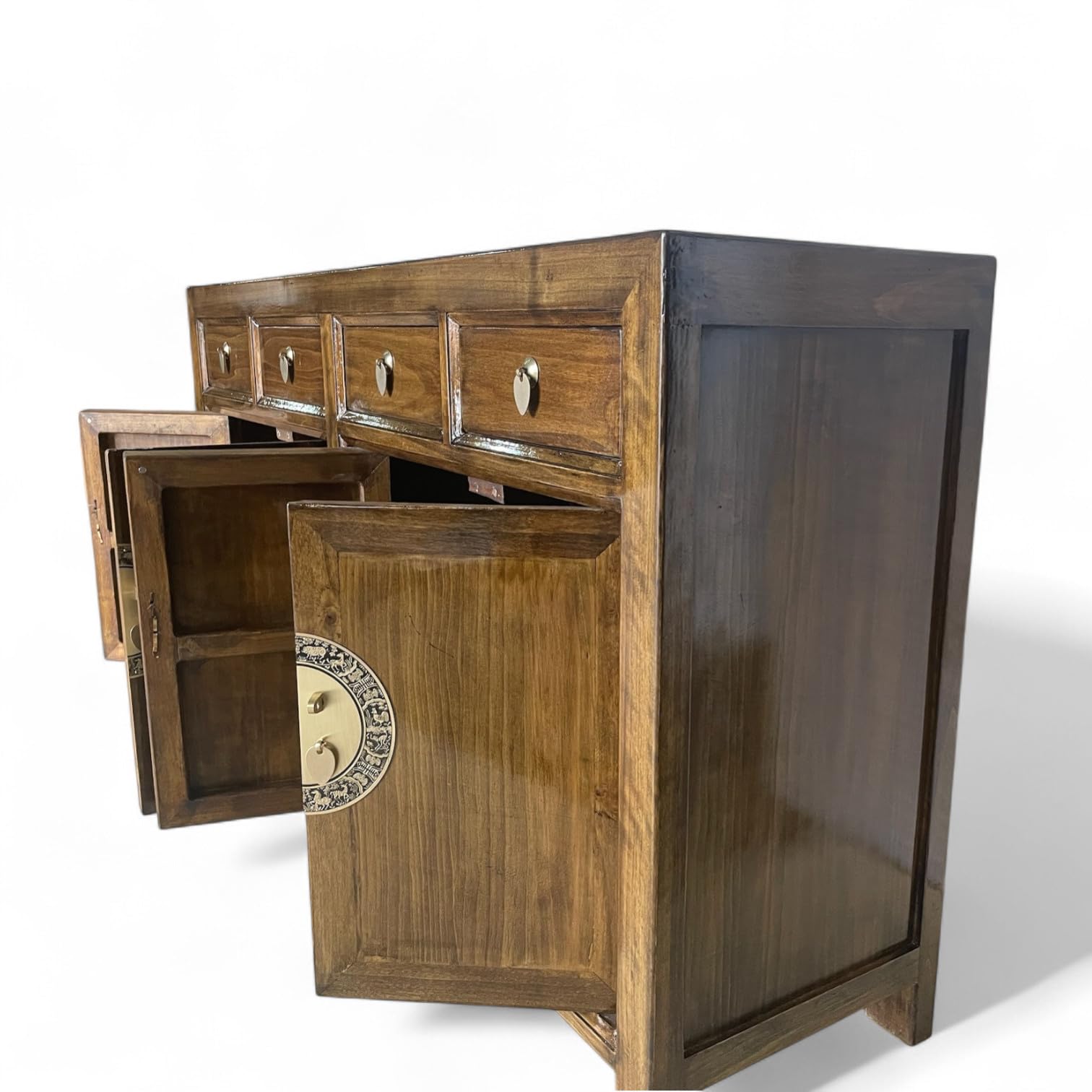 Chińska komoda Azja meble azjatyckie kredens orientalny kredens szafka bufet szafka weselna vintage kompletnie zmontowana kasztanowo-brązowy