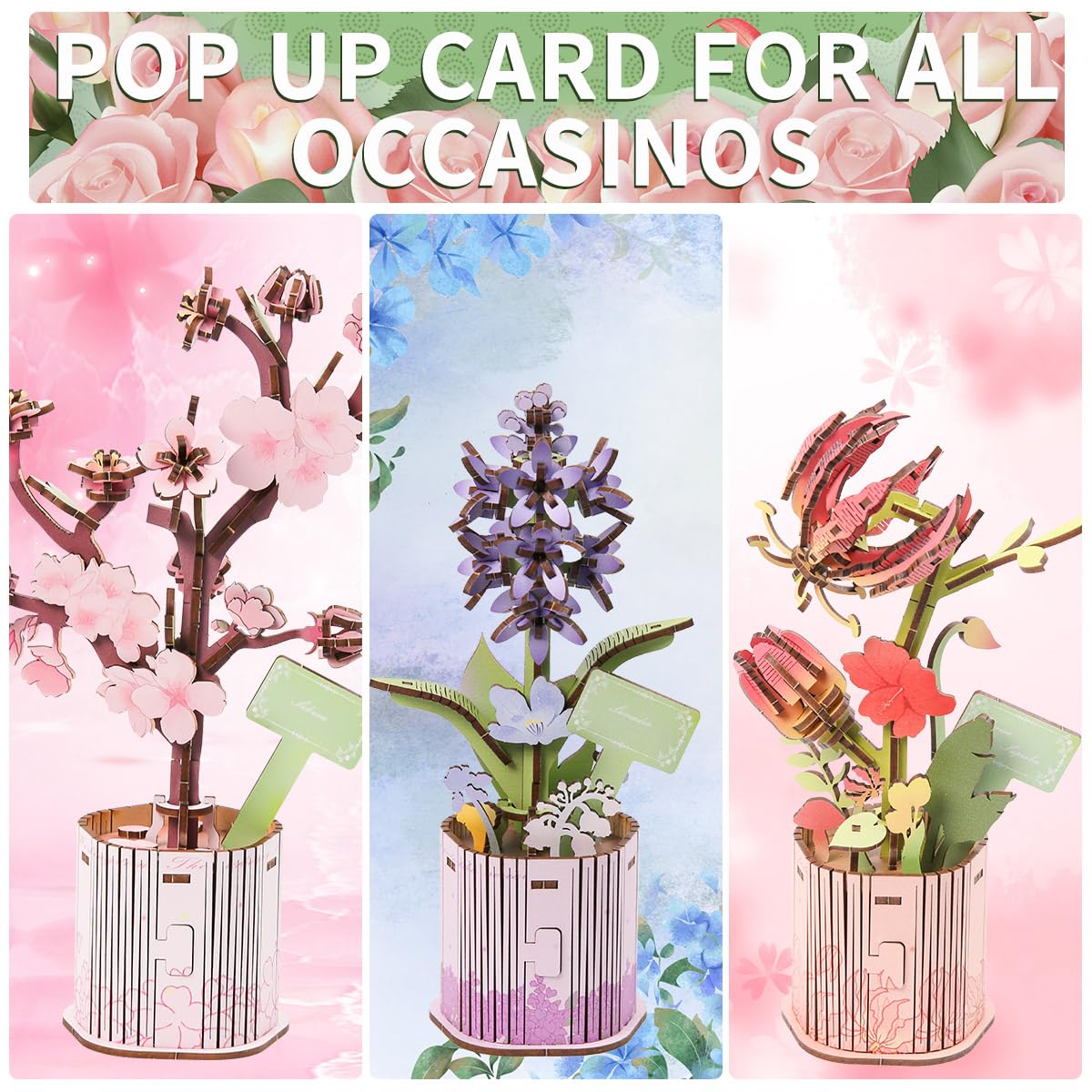 Amazon.com: Insgen 3D Wooden Flower Puzzle for Adults, 3 Flowers