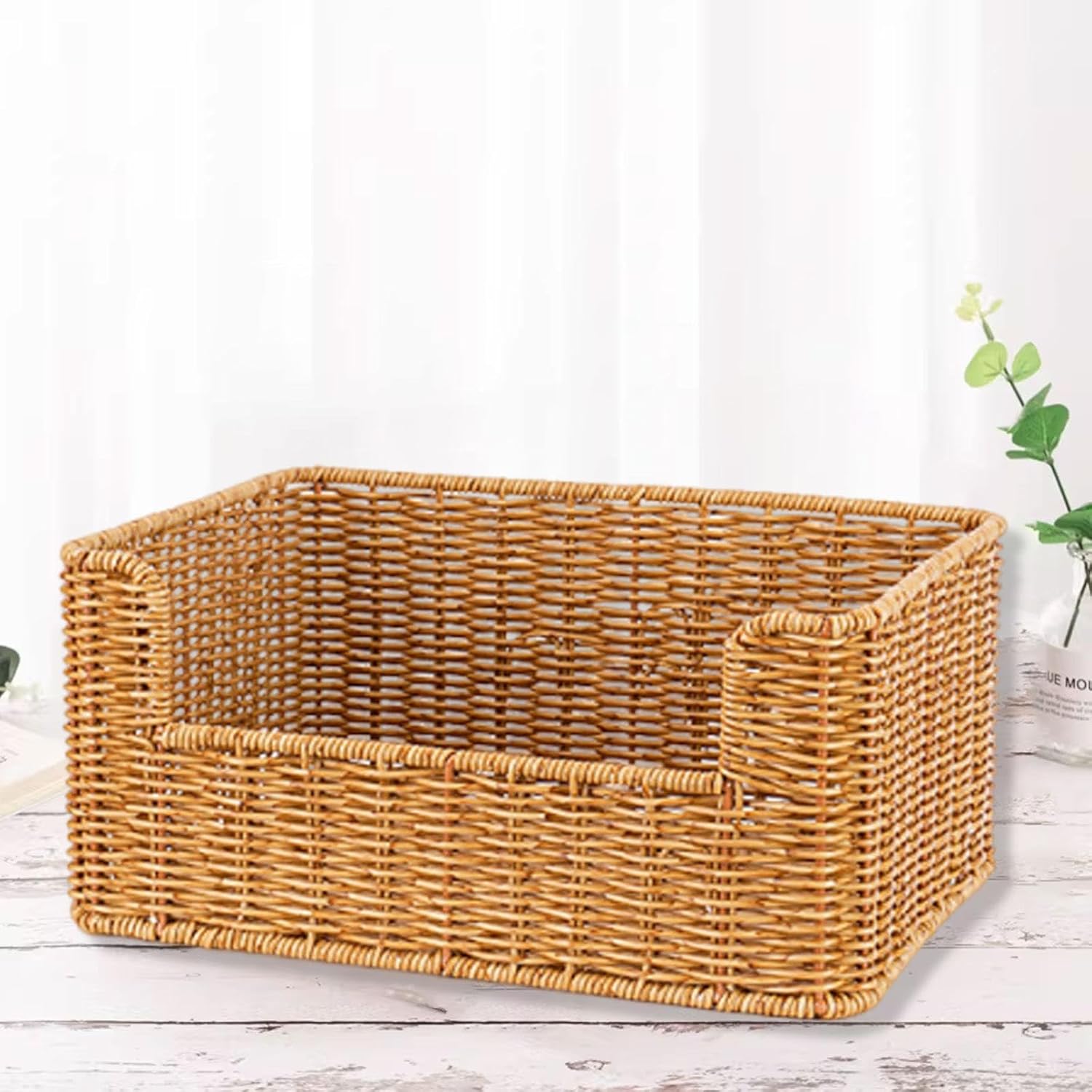 Rattan-Effect Storage Basket, Tray, Snack Container, Woven Organizer for Coffee Table, Bar, Home, Bedroom