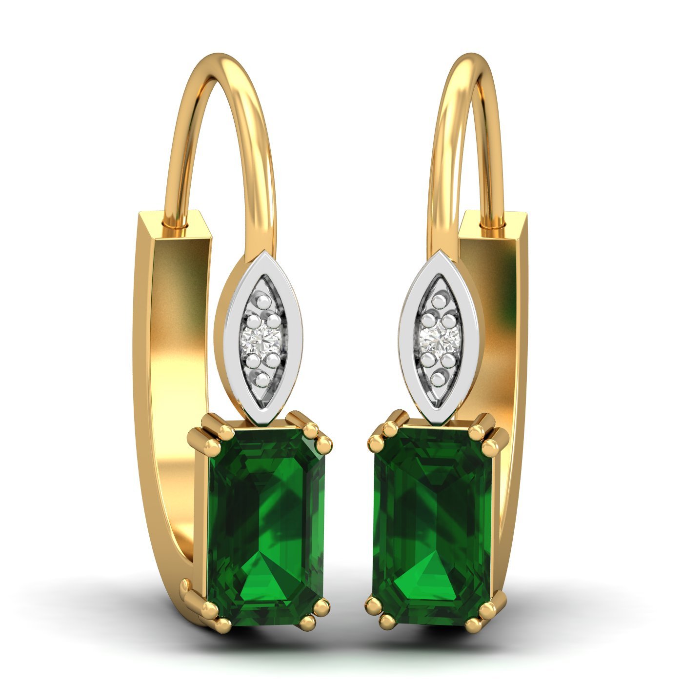 kuberbox 14KT Yellow Gold Diamond Meridian Emerald Hoop Earrings for Women-picture-17