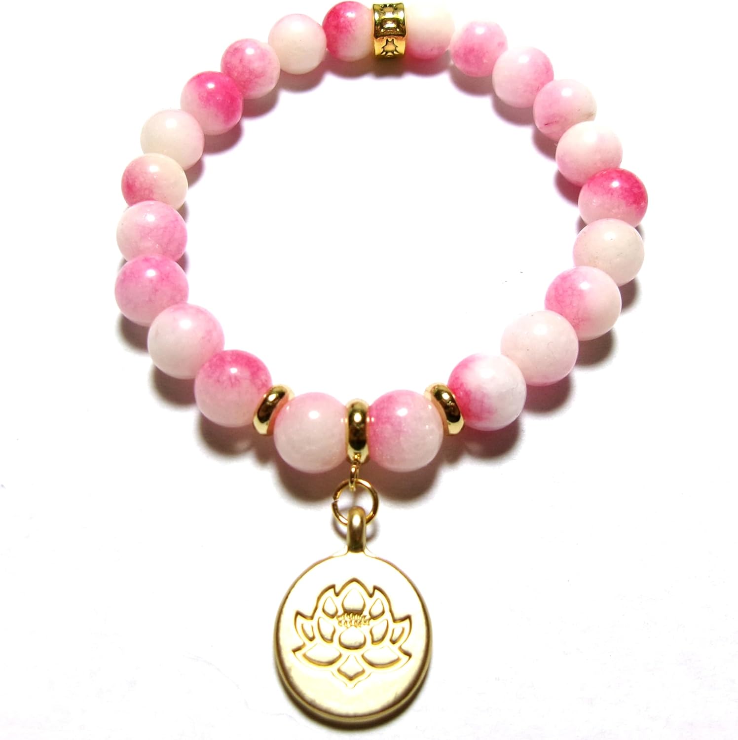 Lotus Flower Healing Crystal Stretch Bracelet with Gold Accents, 8 MM Beads, Handmade in USA