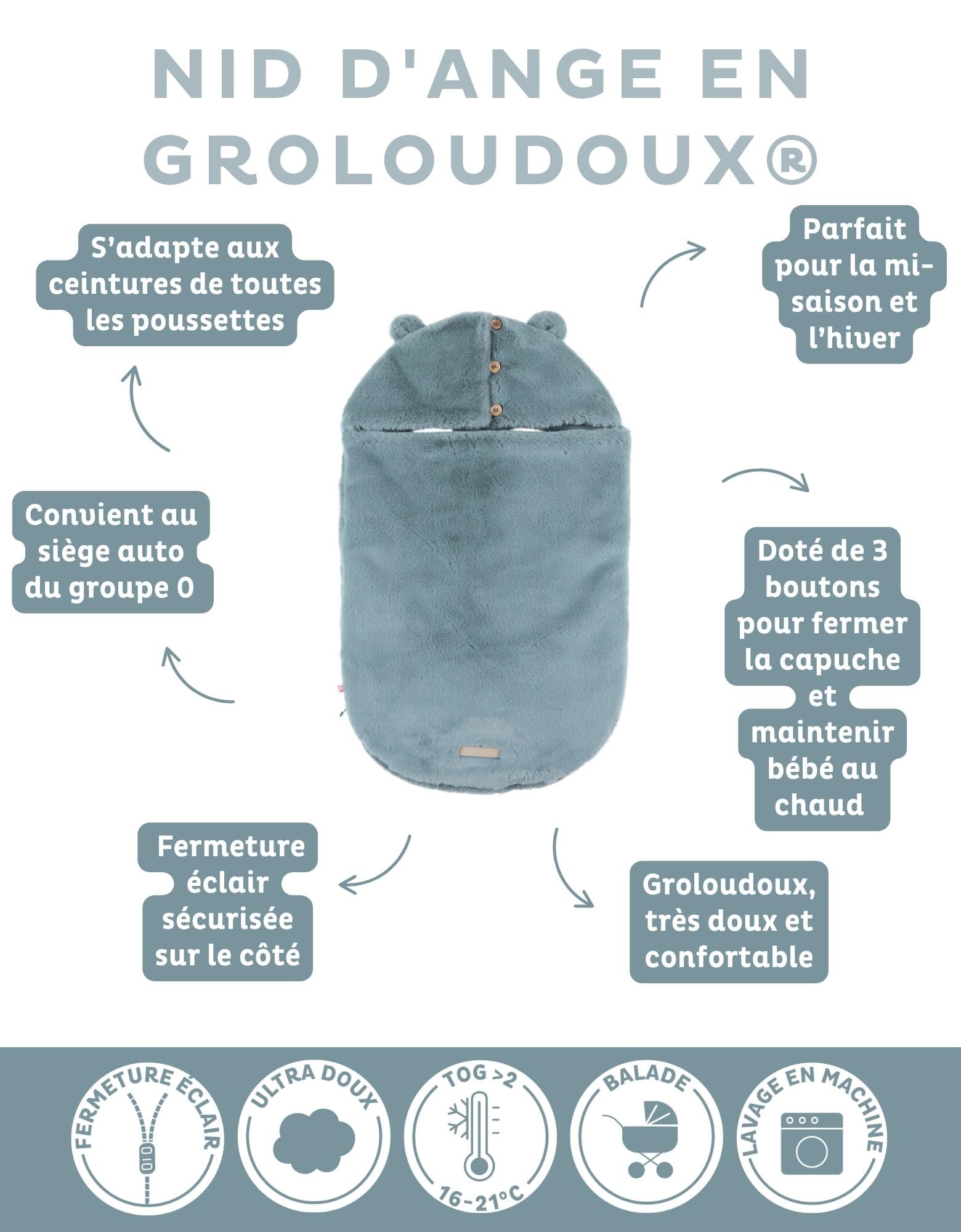NOUKIE'S - Nid d'ange - Groloudoux - Bleu - Mix & Match - Pour siège auto, Poussette