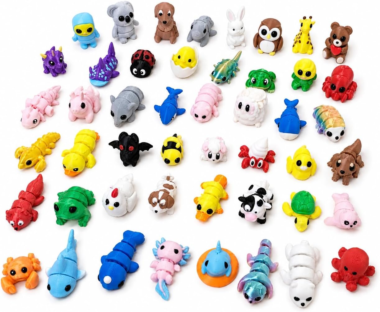 48PCS 3D Printed Mini Animals Set, Articulated Flexible Animal Figurines, Cute Fidget Pocket Pets Toys for Kids, Party Favors, Birthday Gifts, Easter Basket Stuffers, Desk Decorations