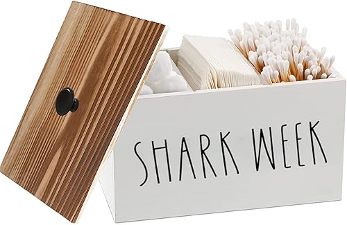 Miniatura 8 de ESEHGS Soporte de tampón para baño, organizador de baño de granja, contenedor de almacenamiento de baño de madera rústica con tapa, partición móvil