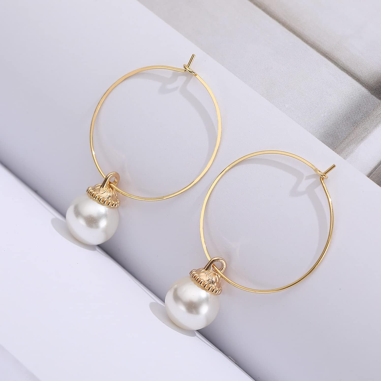 YAKRUNA 14k Genuine Gold Plated Wine Glass Charm Rings, 12PCS Earring Beading Hoops Hooks for Jewelry Making, Hypoallergenic Thin Ear Wires for DIY 30mm(1.2")