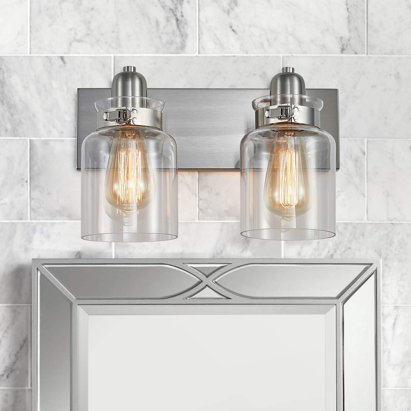 Bestier Modern Brushed Nickel 2-Light Bath Bathroom Vanity Wall Mounted Light Wall Sconce 2 E26 LED Bulbs Required Width 7 inch Height 8.3 inch