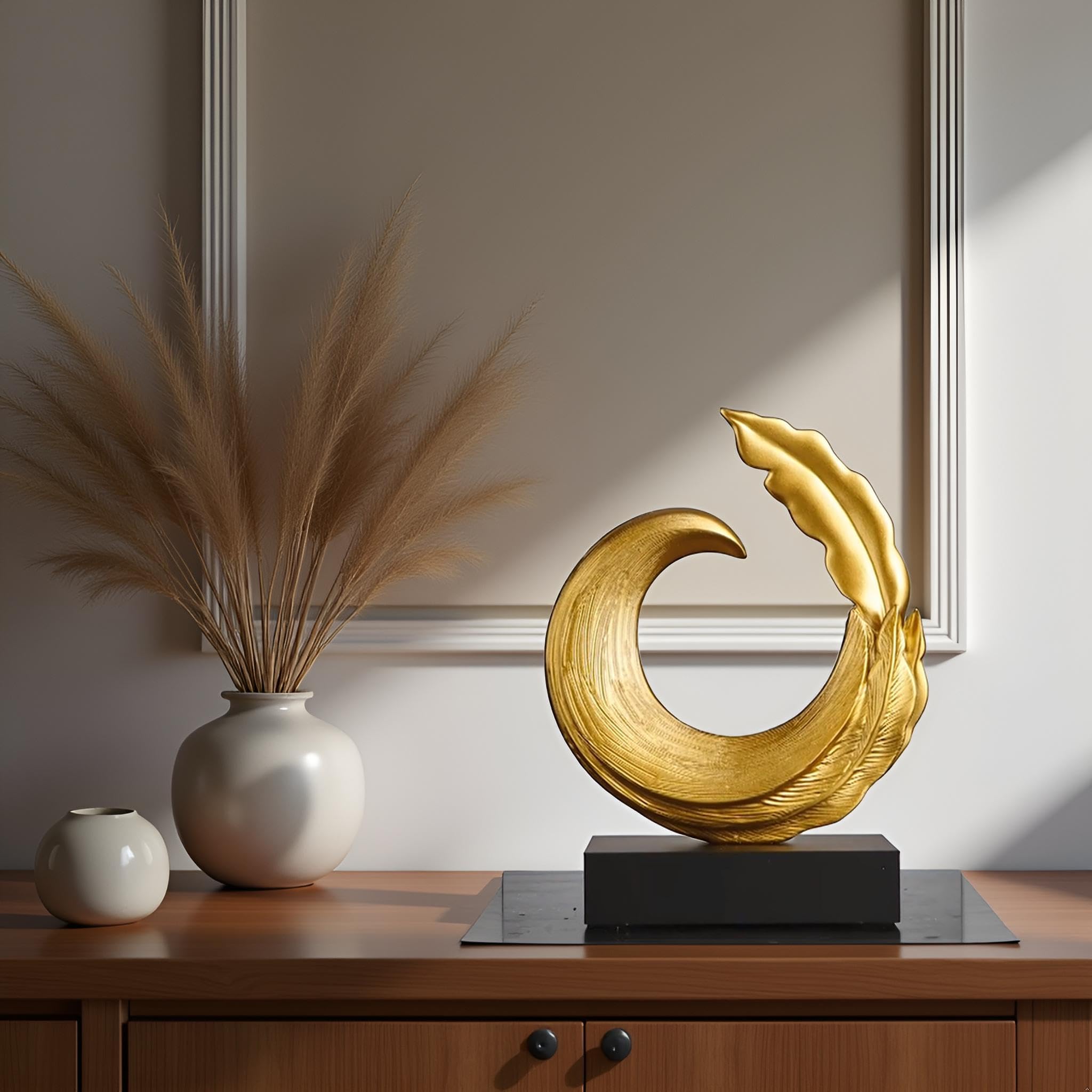 Abstrakcyjna rzeźba artystyczna, ozdobna statuetka z żywicy, nowoczesne niebieskie ozdoby do salonu, dekoracyjne nowoczesne na stolik kawowy, wejścia/przedmioty kolekcjonerskie do biura (złota)