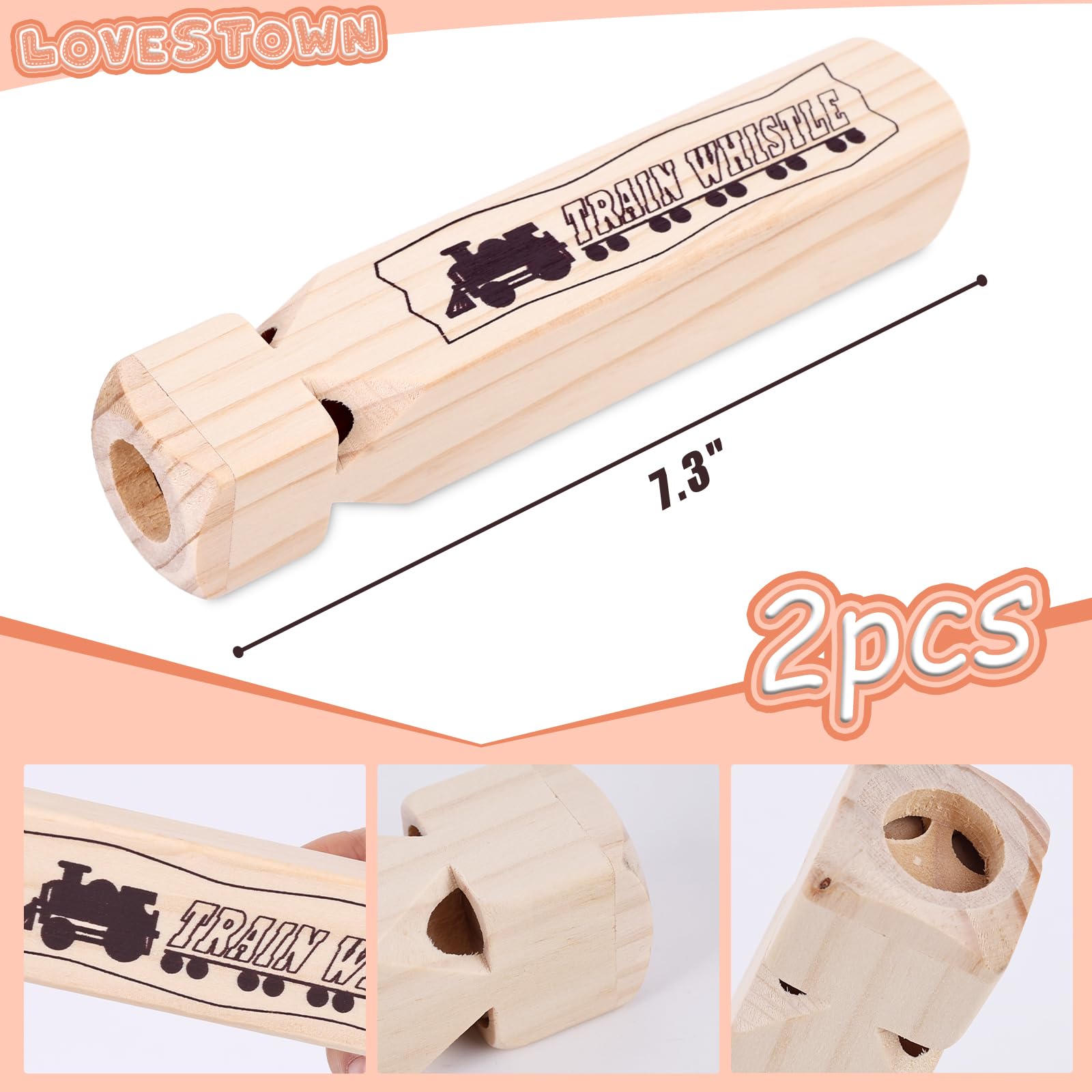 LovesTown 2PCS Kids Wooden Train Whistles, Train Whistle 4-Tone 7.3