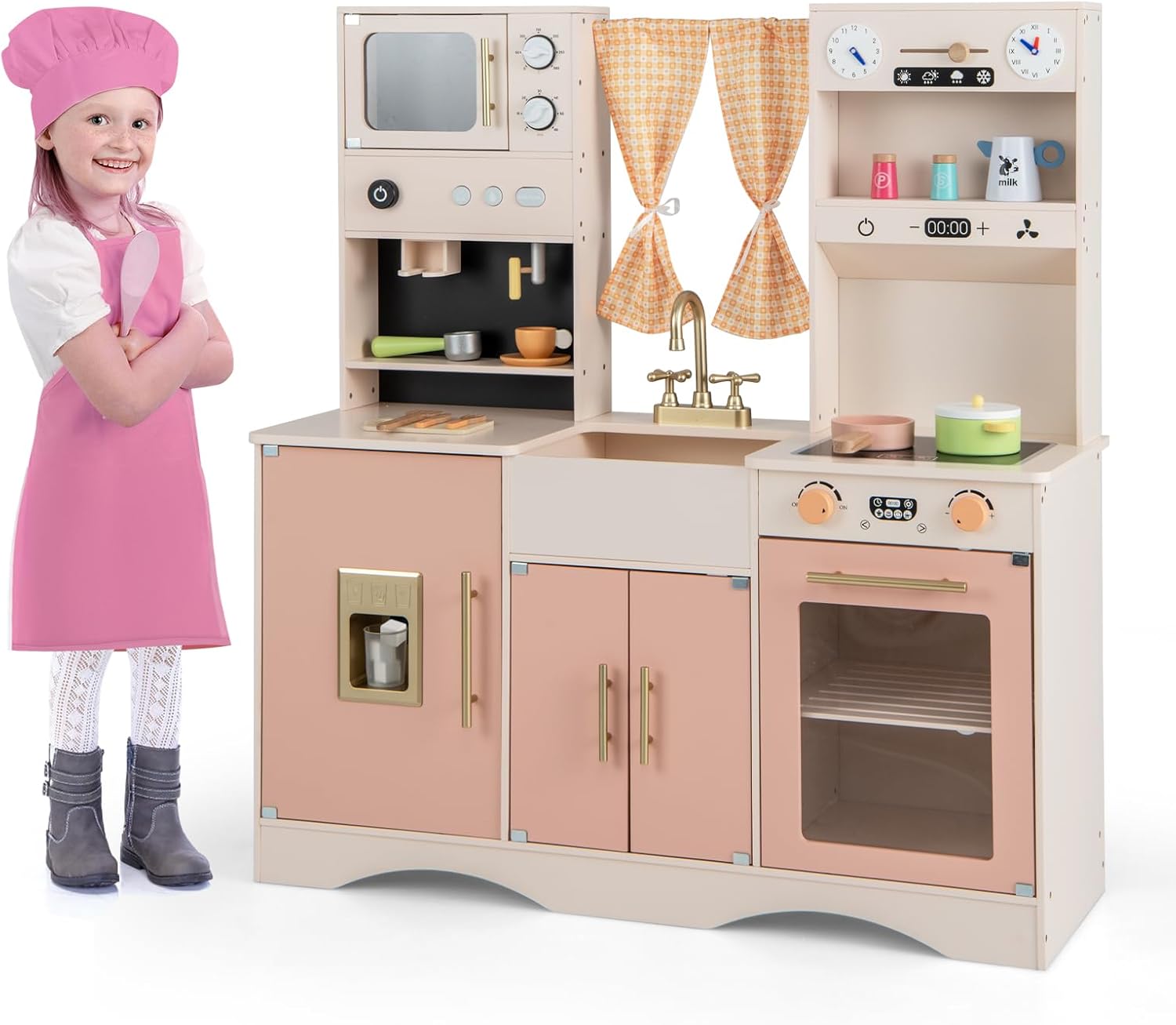 Costzon Kids Kitchen Playset, Wooden Pretend Play Kitchen with Ice