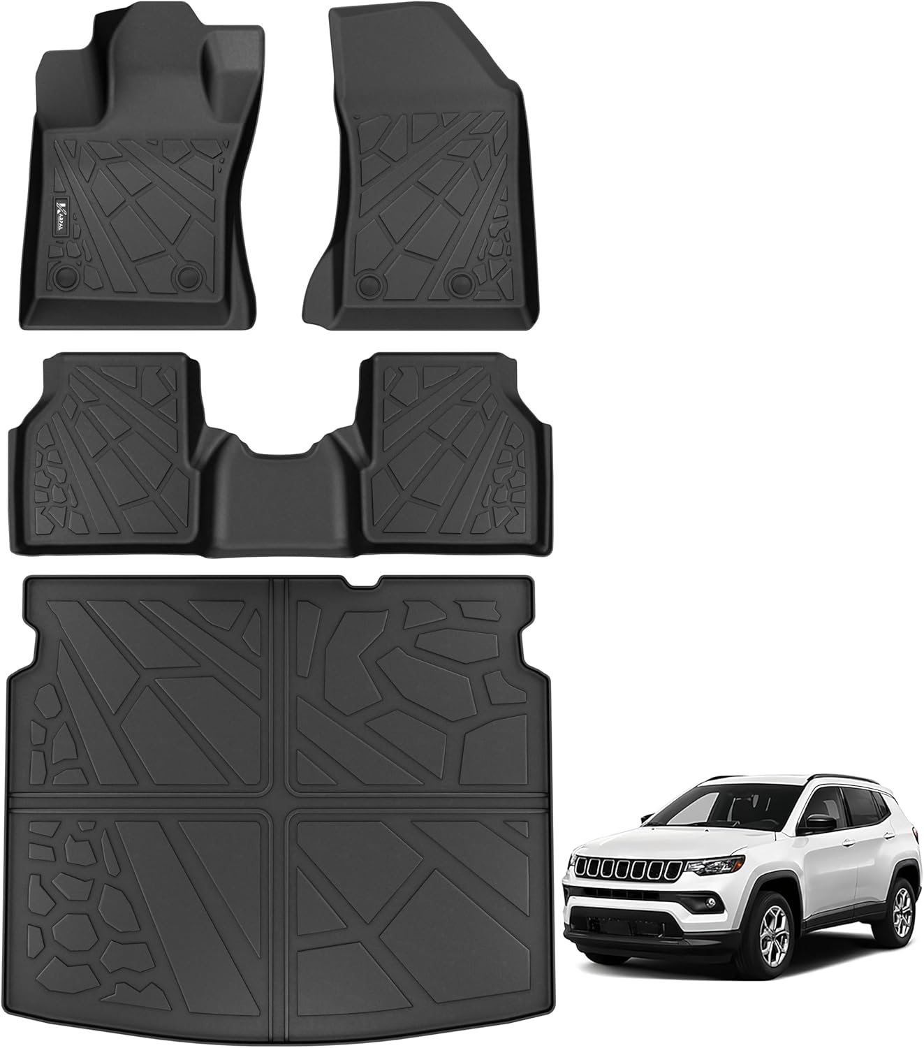 KARPAL Floor Mats & Cargo Liner for 2017-2025 2026 Jeep Compass, All Weather TPE Custom Fit Floor Liners Car Mats Accessories, Front & 2nd Row & Cargo Mat