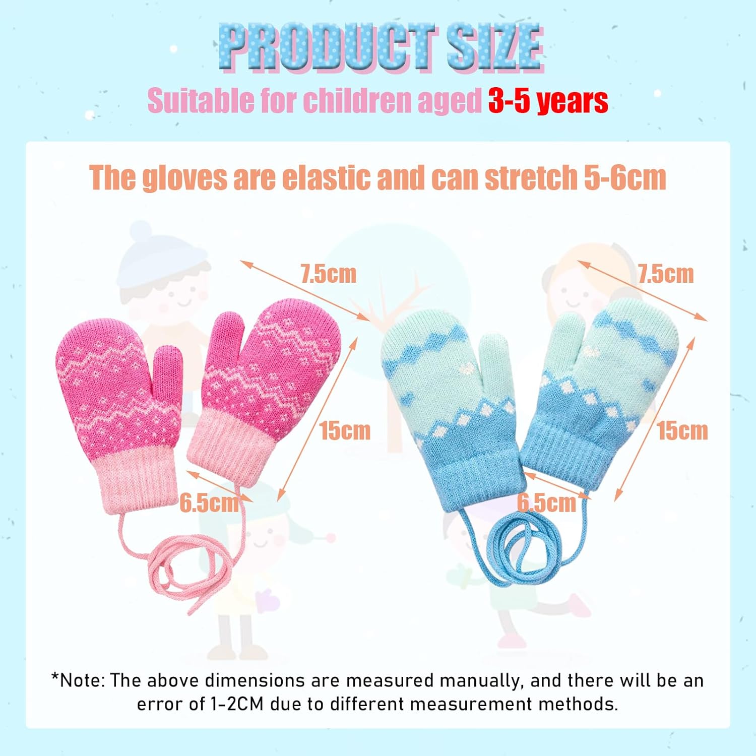 2 Paia Guanti Termici Bambini 0-3 Anni - Maglia Antivento Con Cordino E Design Volpe