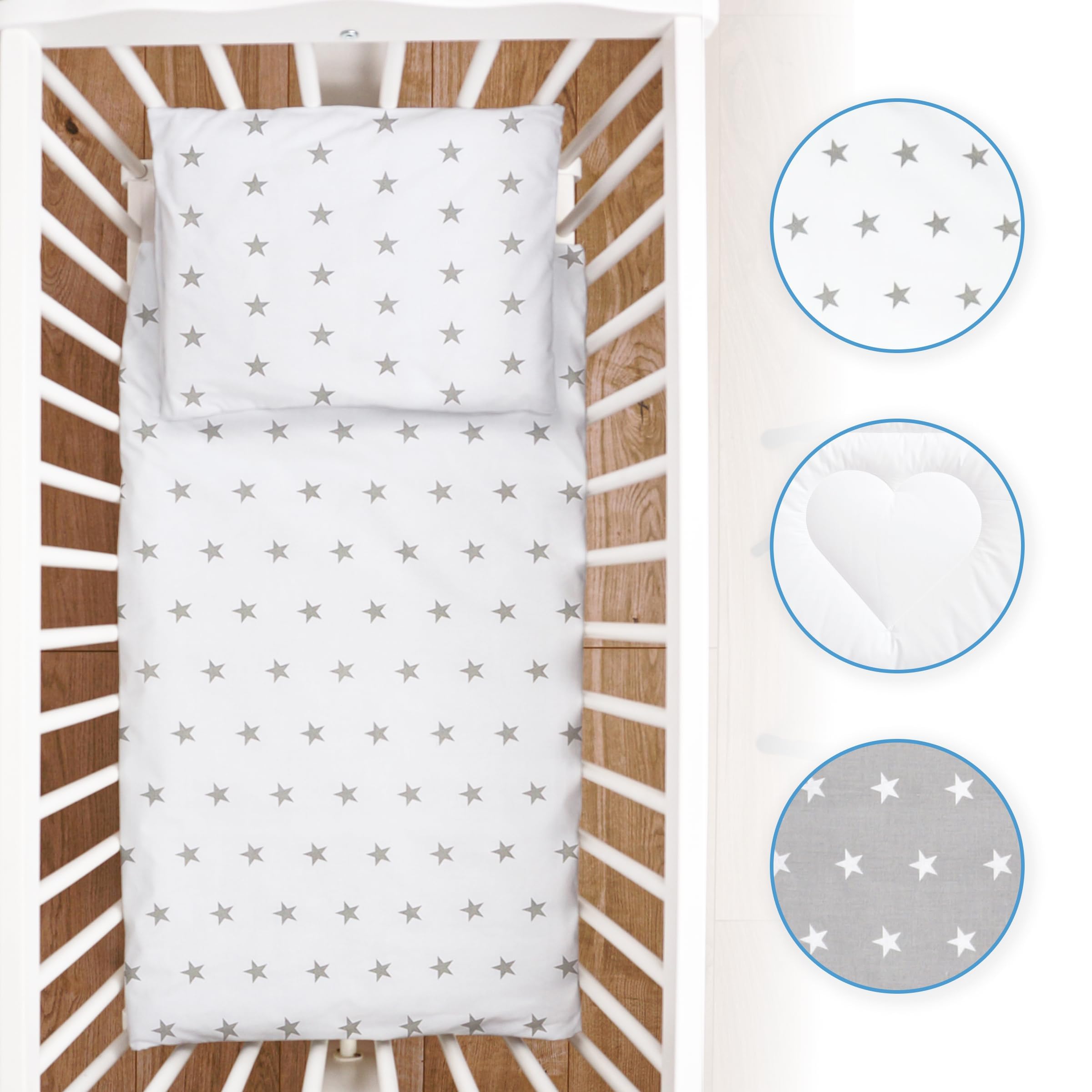 Baby Comfort 5 Piece Toddler Bedding Duvet Pillow with Covers & Jersey Sheet fits 83x50cm Co-sleeper Crib 12M+ (Big Stars) — view 3