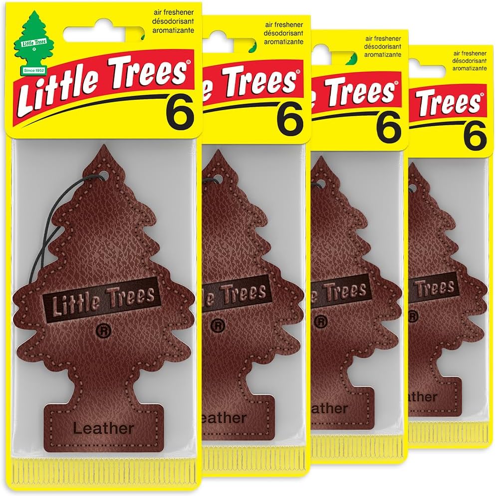 Little Trees Car Air Freshener I Hanging Tree Provides Long Lasting Scents for Automotive and Home Leather, 24 Count (4) 6 Packs
