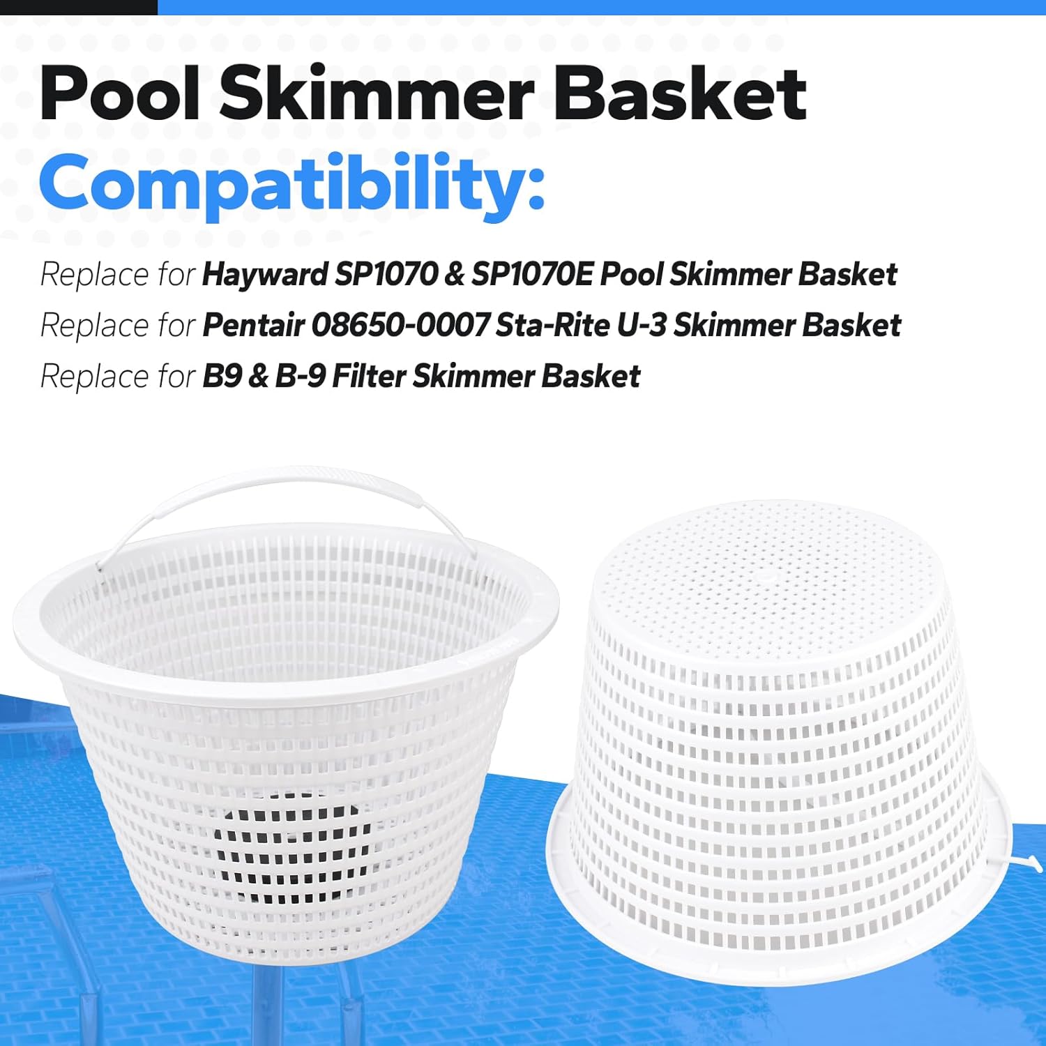 ChangTa 8 Inch Pool Skimmer Basket for Inground Pools,Replacement for Hayward SP1070 SP1070E Skimmer Basket & Pentair U-3 08650-0007 Pool Basket, Pool Strainer Basket with Handle Replace B9 B-9,2PC