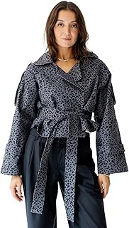 NOTCH Cropped Women's Gabardine Open Lapel Collar Jacket, Leopard - One Size