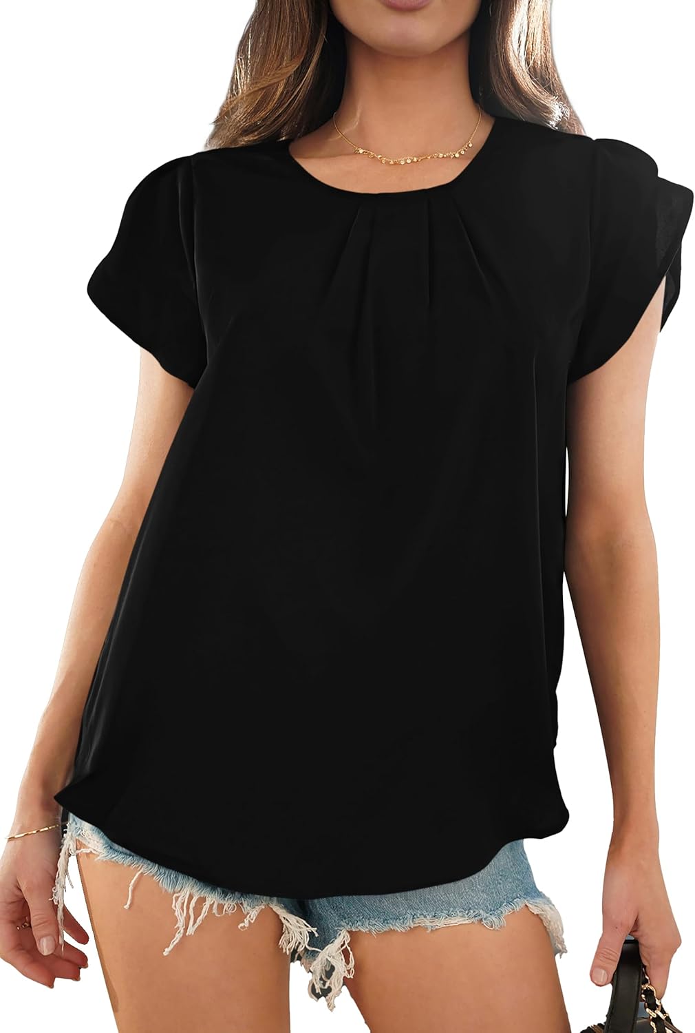 PRETTYGARDEN Women's Tops 2026 Casual Summer Round Neck Short Sleeve Basic Pleated Loose Fit Blouses Plain Tunic Shirts - Image 6