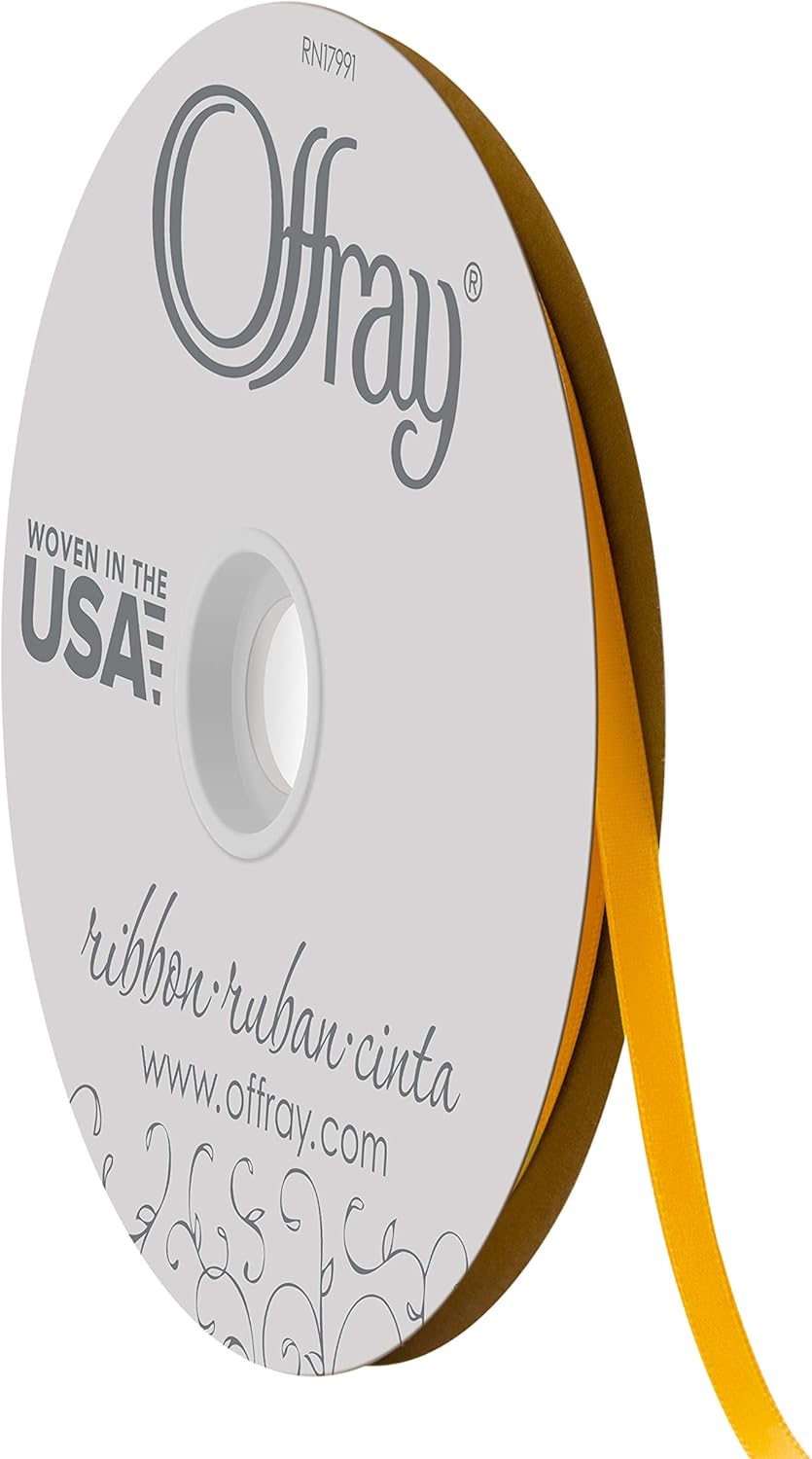 Offray 1/4" Wide Double Face Satin Ribbon, 100 Yards, Yellow Gold