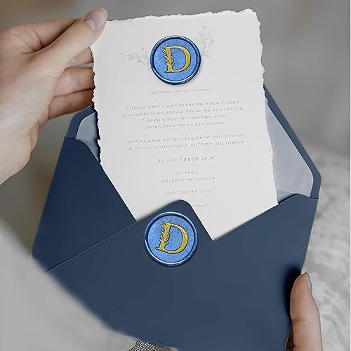 Miniatura 3 de 25 calcomanías de sello de cera doradas y azules hechas a mano con hojas botánicas vintage, calcomanías de cera para invitaciones de fiesta de boda,