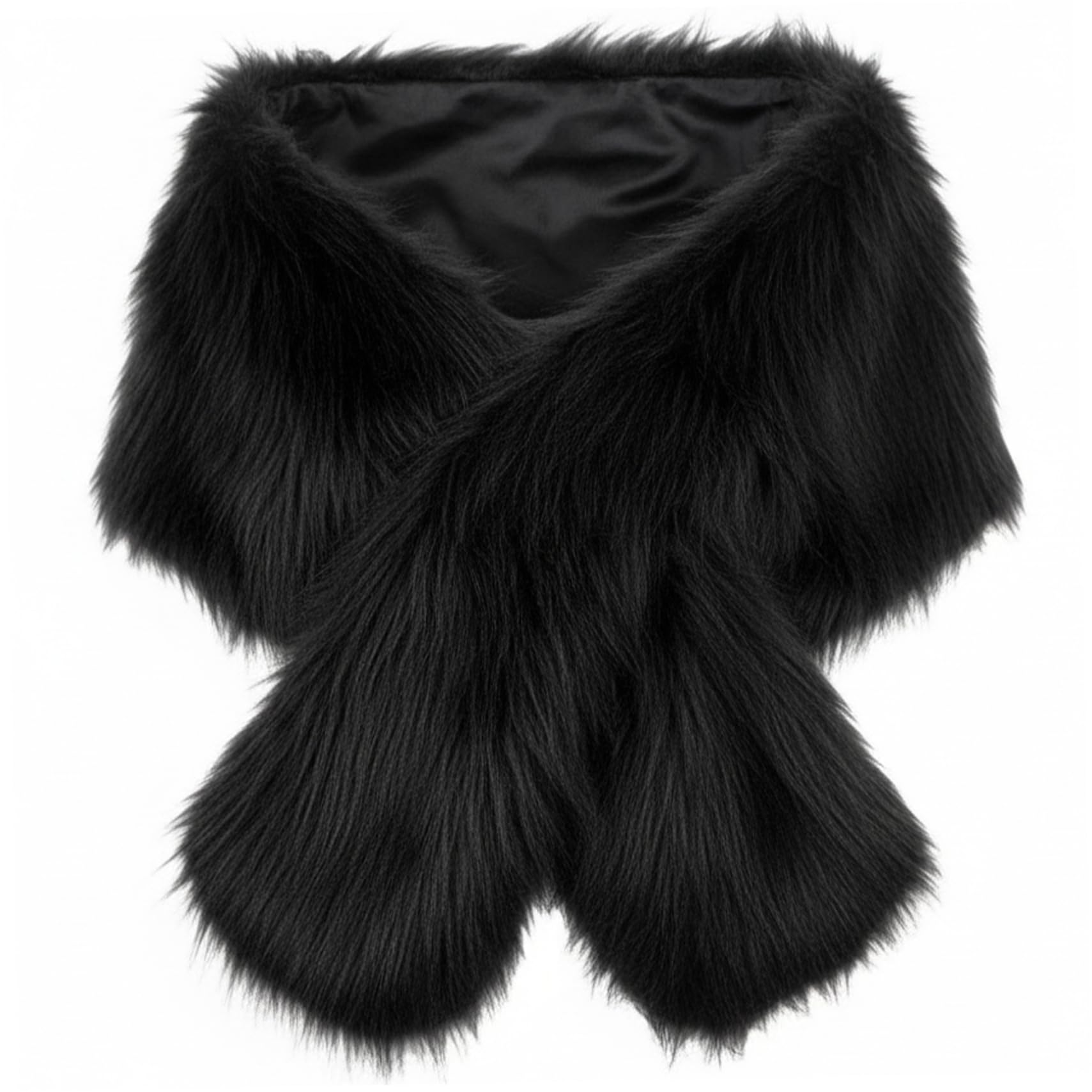 Faux Furs Shawl 63x11.8 inch Soft Warm Black Furs Shawl Scarf Shrug Neck Warmer for Women, Evening Dresses, Weddings