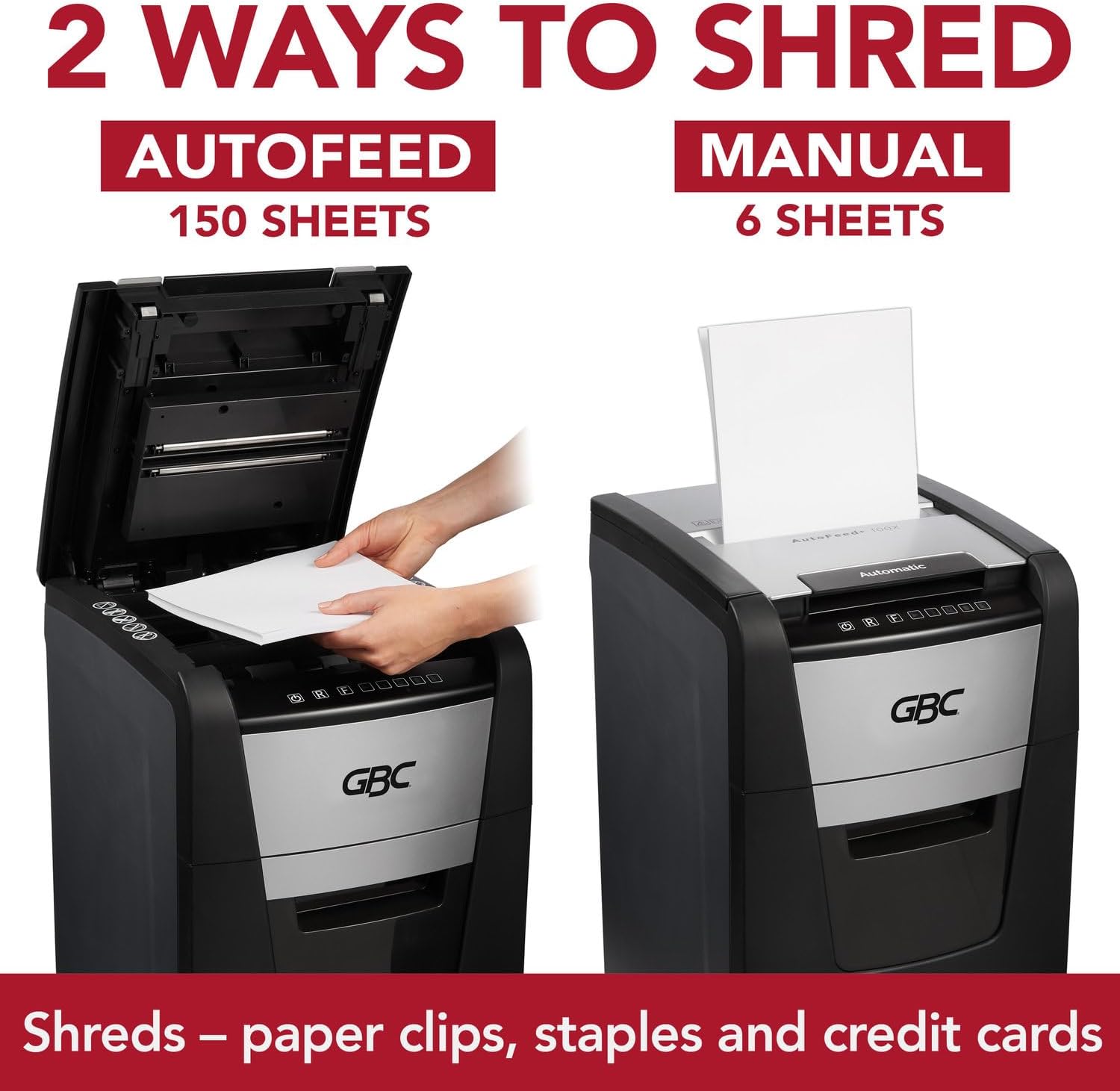 GBC 150X Paper Shredder, Auto Feed+, 150 Sheet Capacity, Super Cross-Cut, Home Office Shredding (WSM1757604)