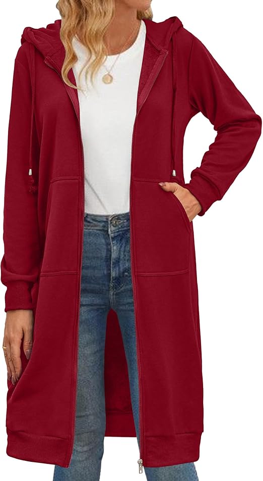 Zeagoo Women's Zip Up Hoodies Oversized Fleece Long Tunic Sweatshirts Casual Long Sleeve 2024 Fall Hoodie Jacket Coat