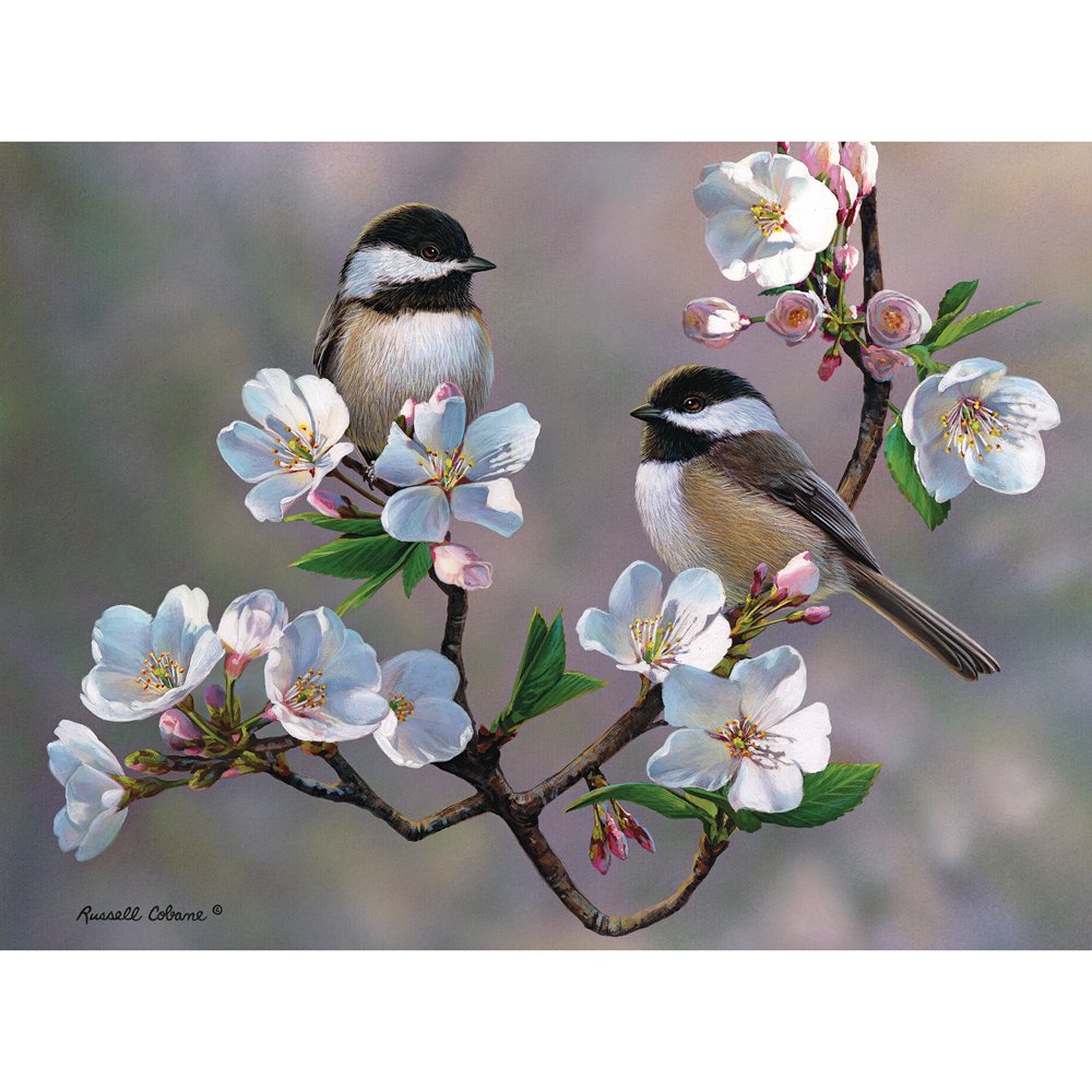 Bits and Pieces300 Large Piece Jigsaw Puzzle for Adults - Cherry Blossom Chickadees - 300 pc Spring Birds Jigsaw by Artist Russell Cobane