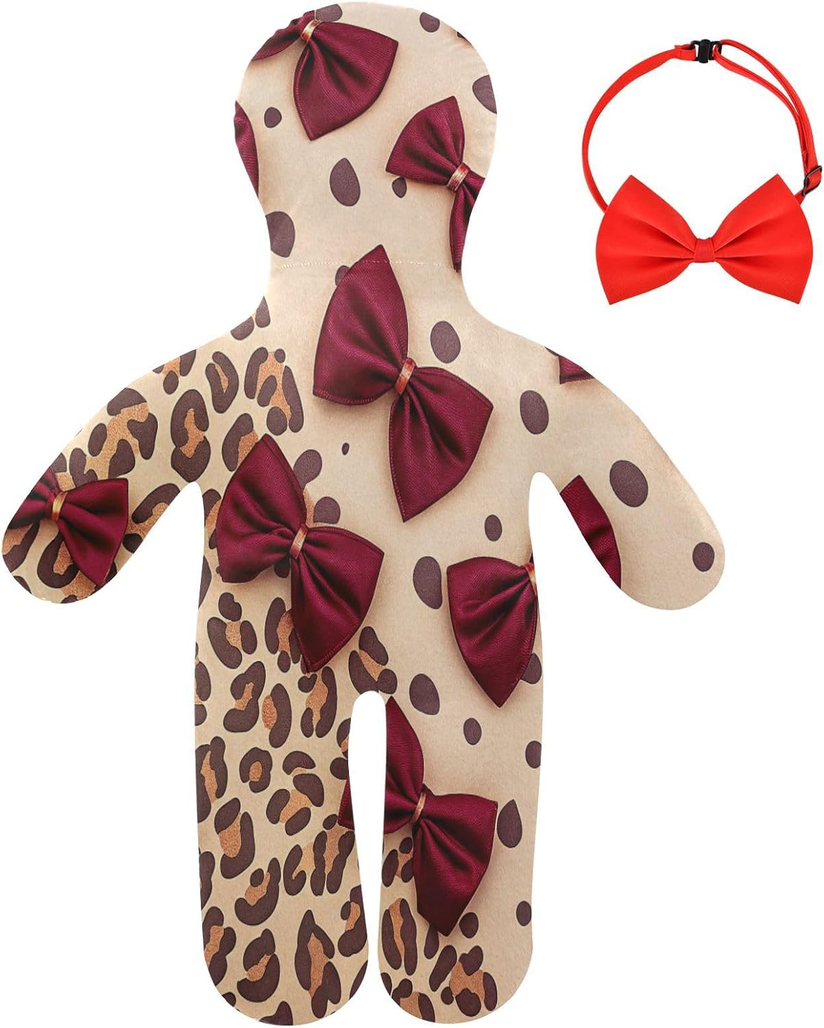 Vintage Leopard Bows Human-Shaped Pillow Soft Body Pillows Washable Velvet Pillows for Anxiety Relief Sleeping Cuddling & Support